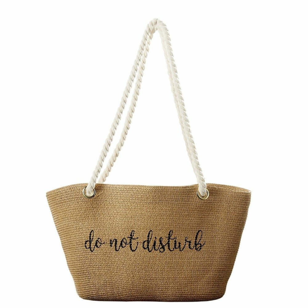 Tickled Pink Beach Tote Bag DO NOT DISTURB Straw